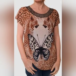 Paris Pink Women's Blouse  Animal Print Stretchable Oversized  Brown/Cream 3XL